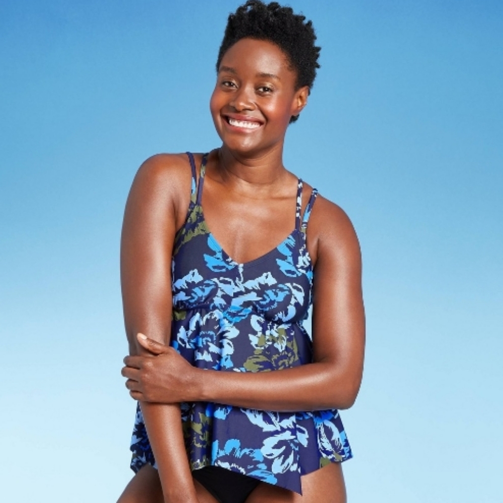 #1919 Kona Sol Floral Blue Tankini Top . - Picture 1 of 6